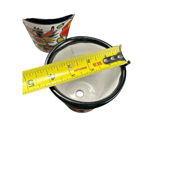 Pottery Planter Red Ware Mexico Set 2 Fish Rooster Floral Talavera Colorful 4" - Picture 7 of 8